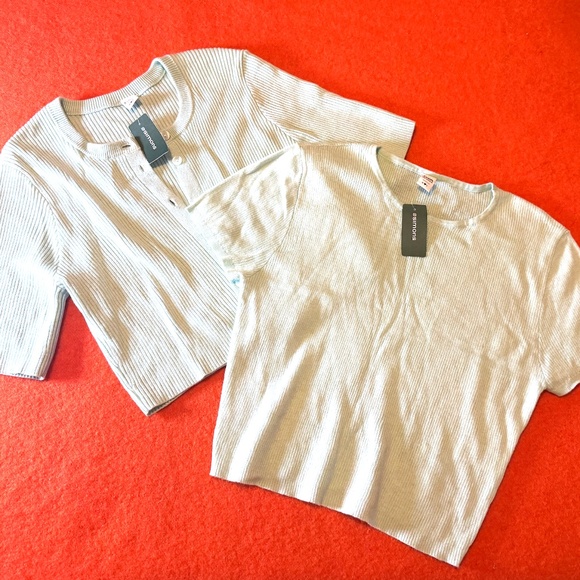 qua blue coord set with short sleeve ribbed cardigan and matching rib knit crop - Picture 4 of 10